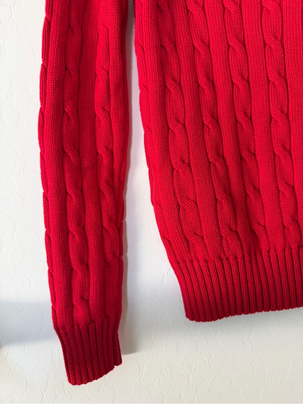 Polo Ralph Lauren Sweater Women XS Red Cable Knit Fisherman Preppy Classic - Picture 6 of 9